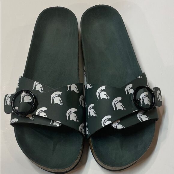 Michigan State Spartans Green Slide Sandals Buckle Strap Unisex Sz XL 11-12 - Picture 1 of 7